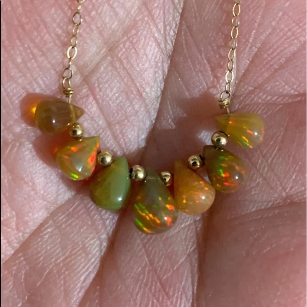 14k Solid Gold Opal Solid Gold Necklace View 6